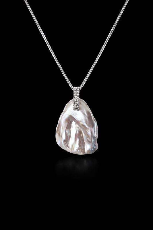 Silver Petal Natural Freshwater Baroque Pearl Necklace in 925 Sterling Silver