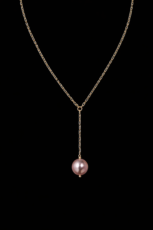 "Purple Berry" Rich Purple Pearl and Gold Y-Shaped Elegant Necklace