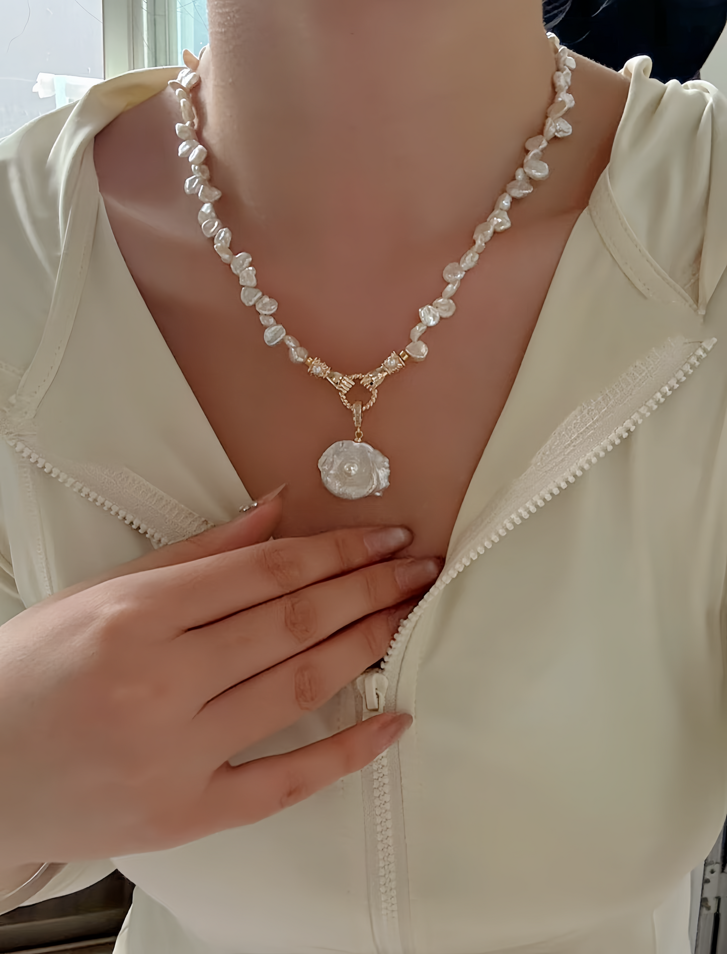 “The Golden Oath” Sun Eye Baroque and Keshi Pearl Necklace