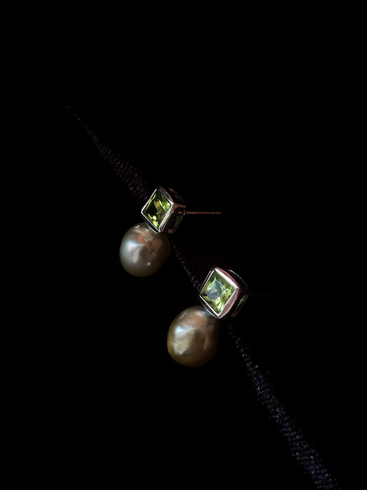 ‘Vineyard’ Natural Green Peridot & White Australian Opal Stud Earrings