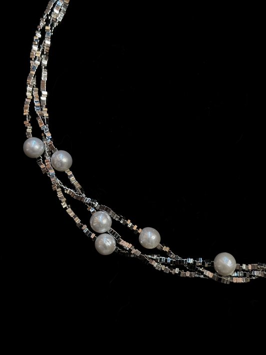 ‘Starlight’ Sterling Silver & Freshwater Pearl Tri-Layer Necklace