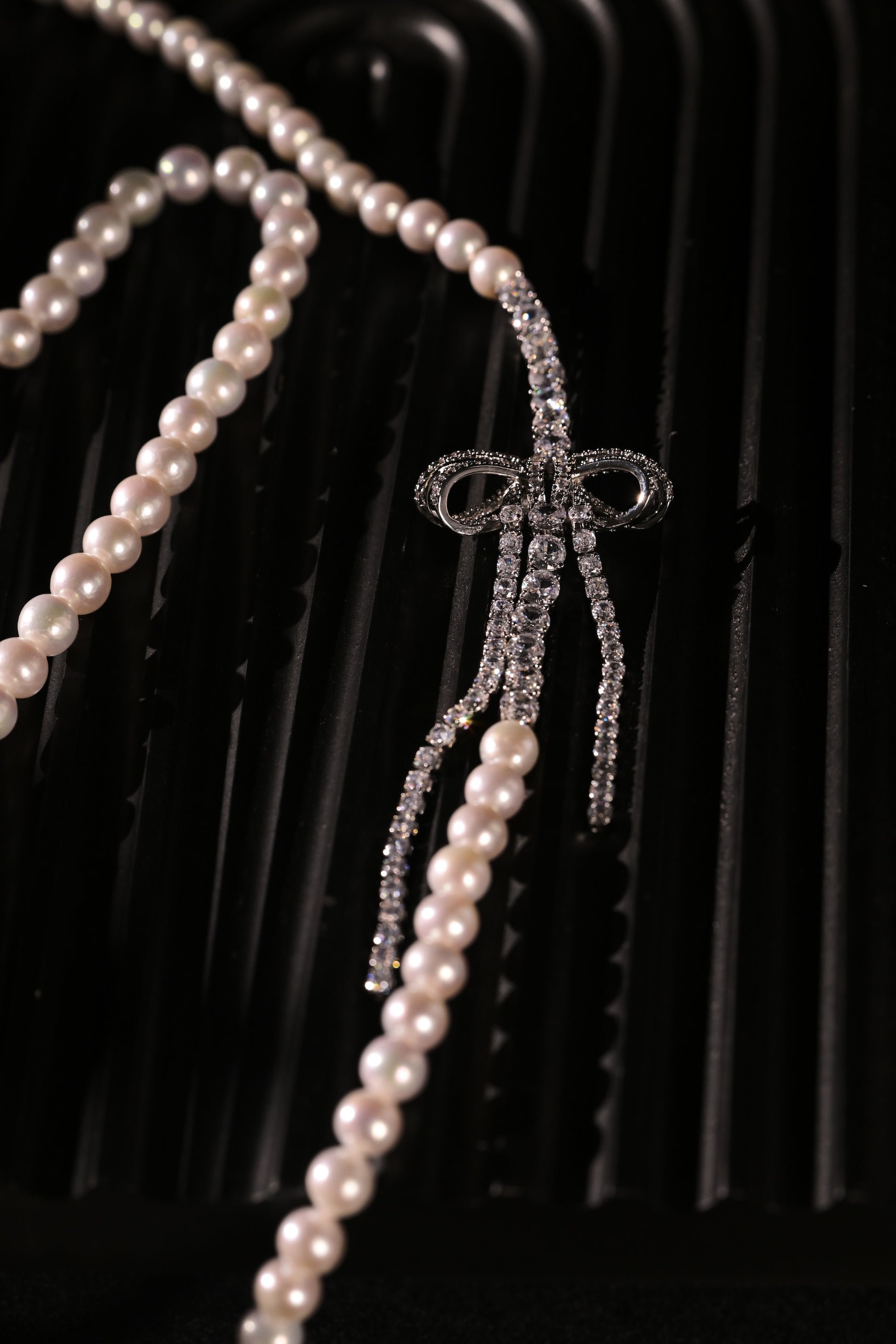 Crystal Silk Ribbon Freshwater Pearl Sweater Chain