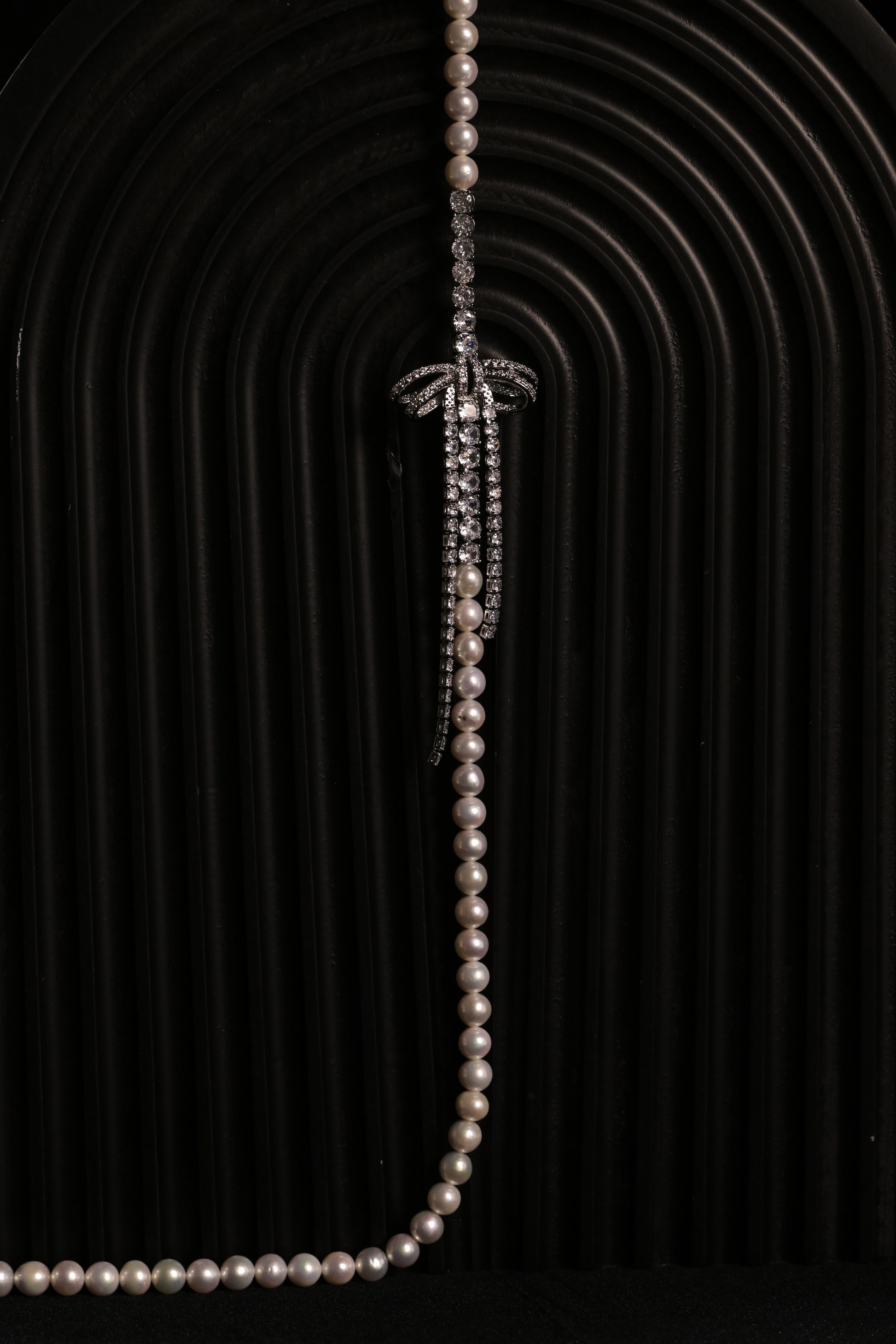 Crystal Silk Ribbon Freshwater Pearl Sweater Chain