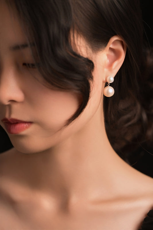 Classic Double Pearl & Diamond Earrings