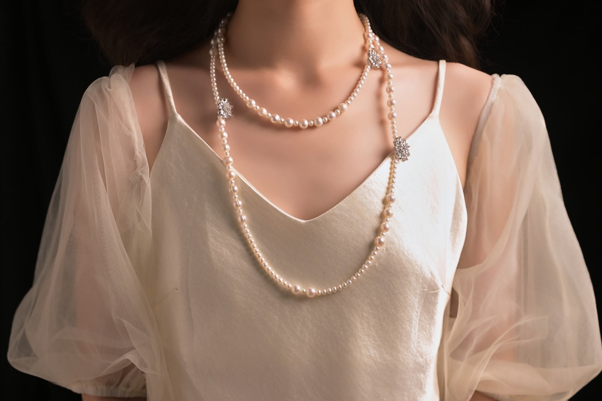 Silver Daisy Freshwater Pearl Sweater Chain