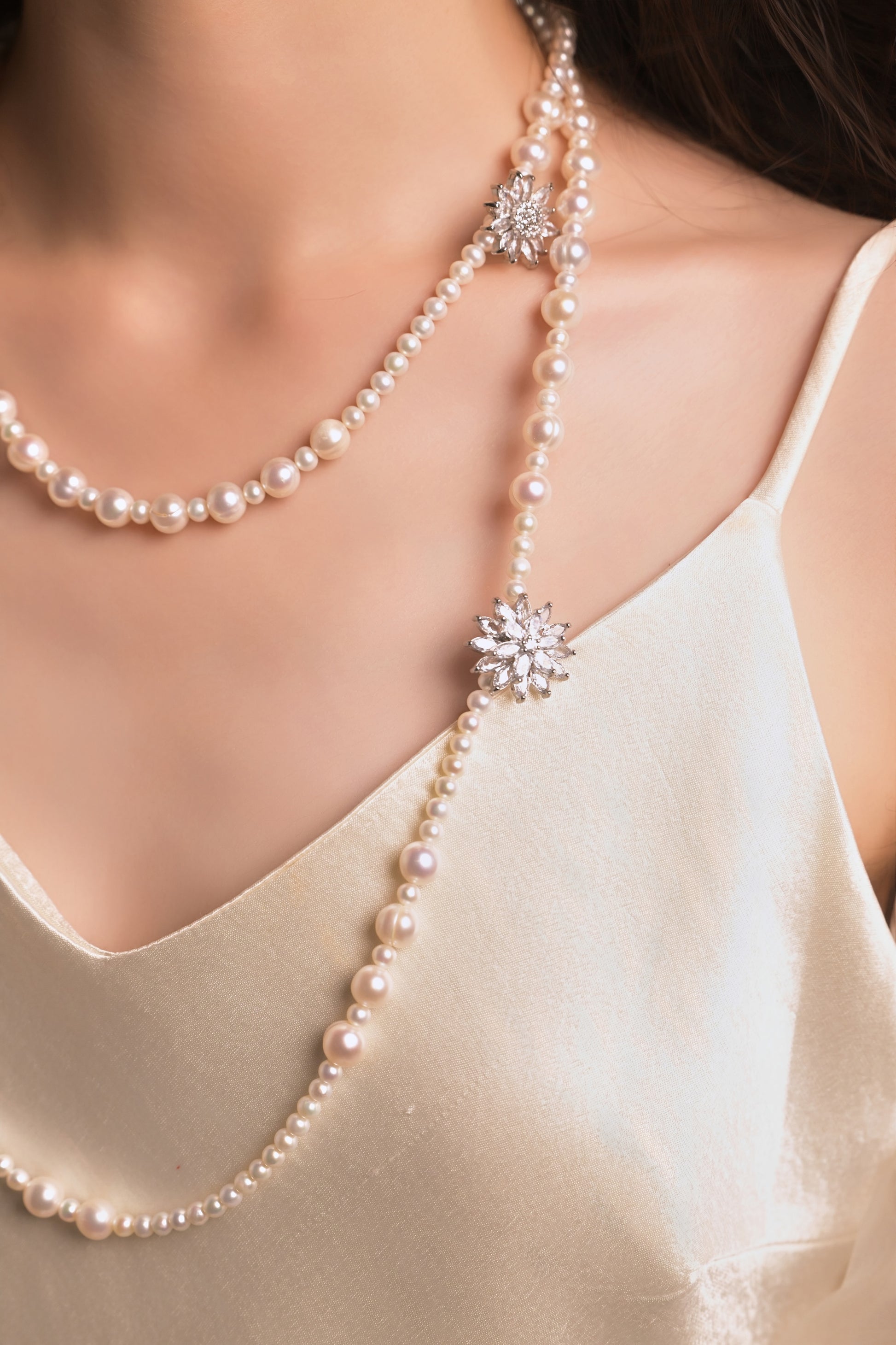 Silver Daisy Freshwater Pearl Sweater Chain