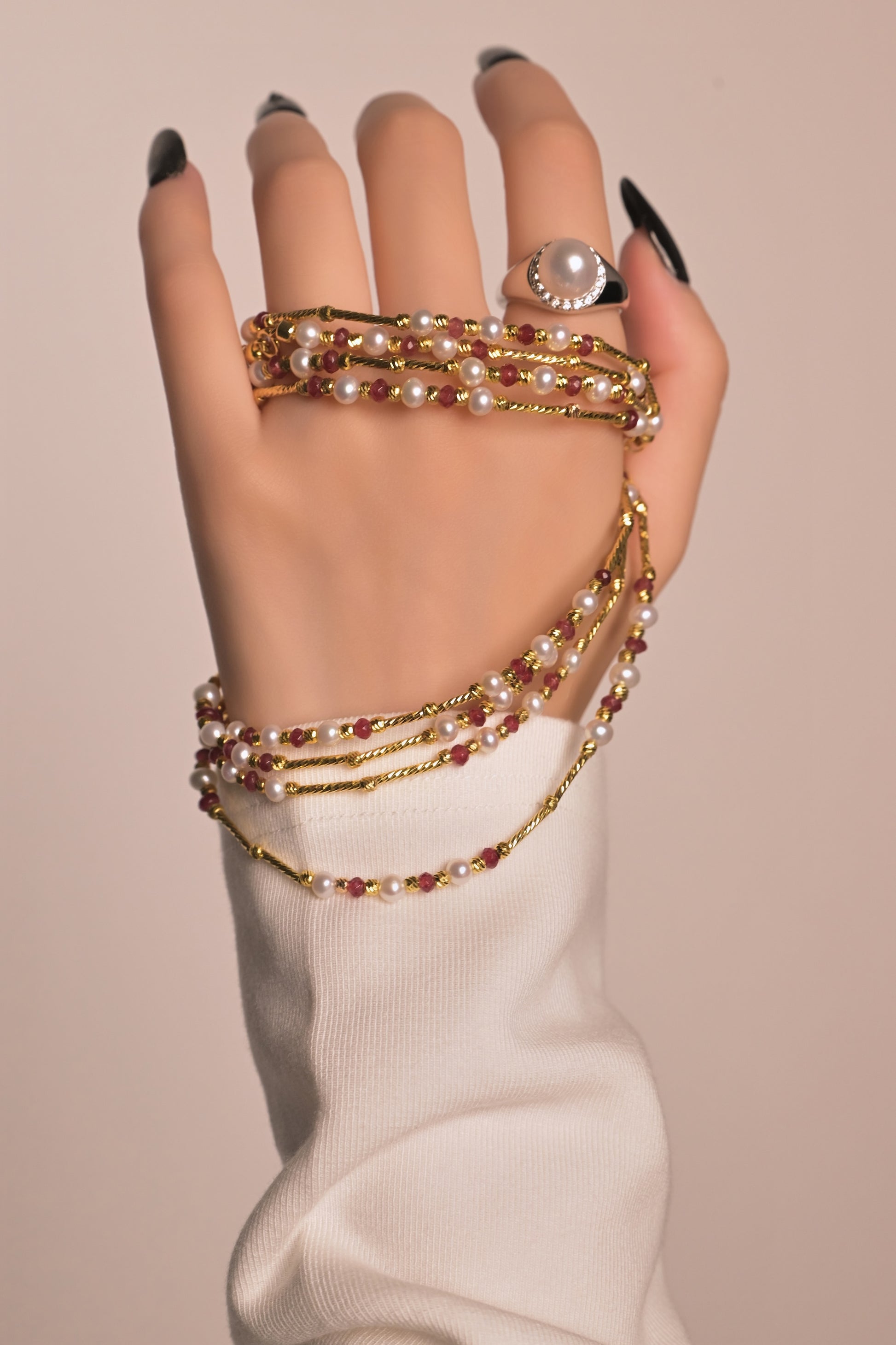 Ruby & Freshwater Pearl Gold Necklace