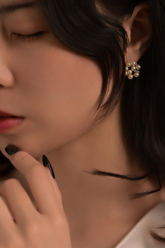 "Feather" Akoya Floral Pearl Stud Earrings