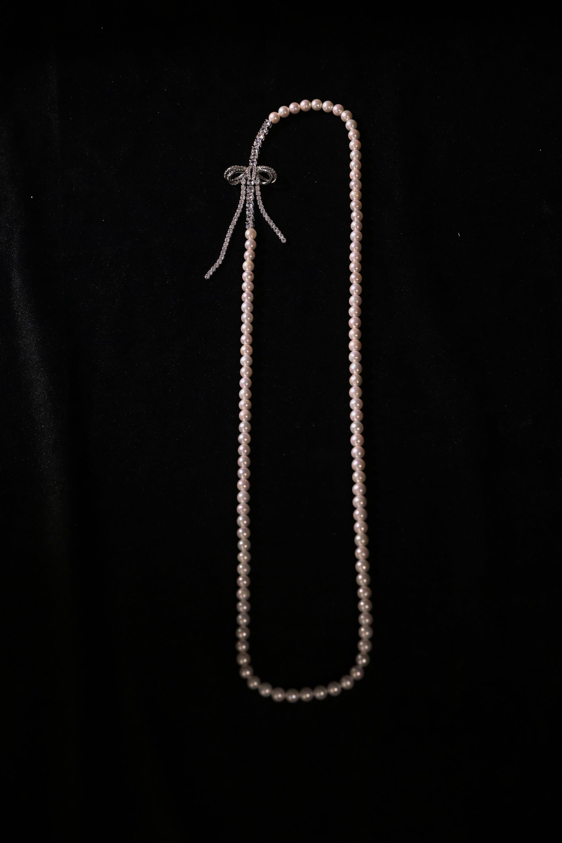 Crystal Silk Ribbon Freshwater Pearl Sweater Chain