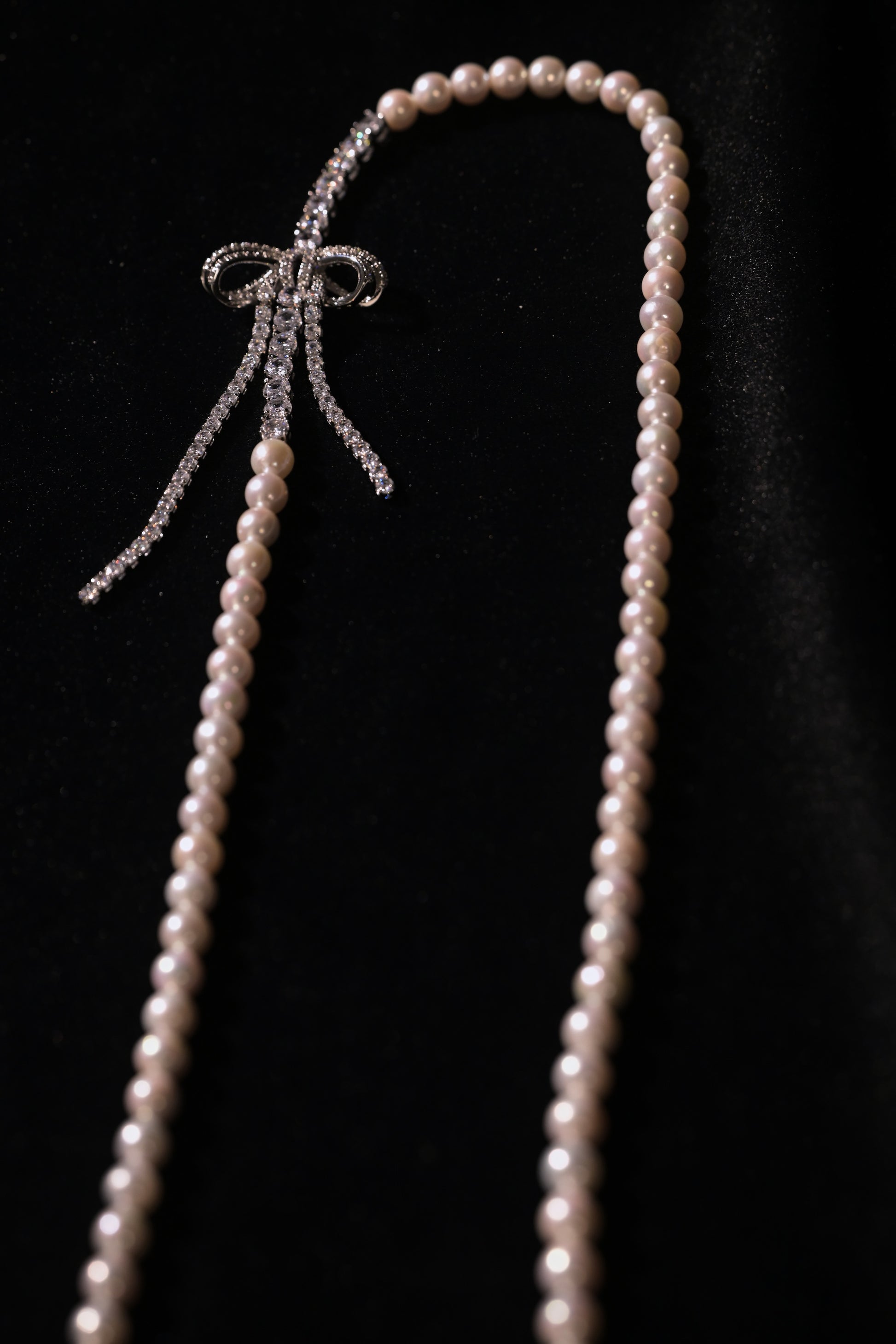 Crystal Silk Ribbon Freshwater Pearl Sweater Chain