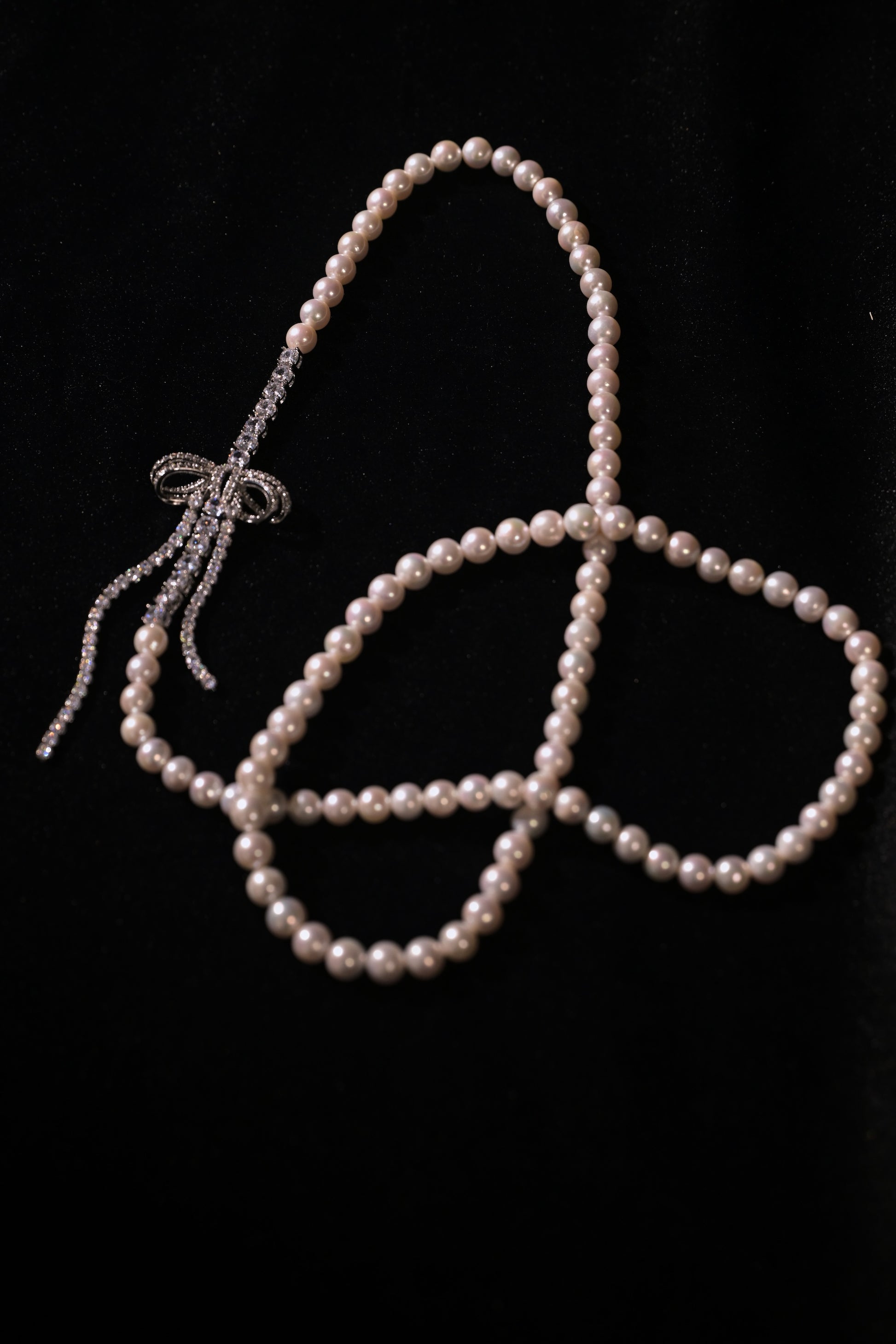 Crystal Silk Ribbon Freshwater Pearl Sweater Chain