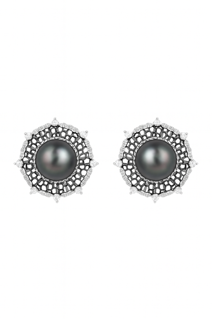 Noir Filigree – Black Tahitian Pearl Lace Studs