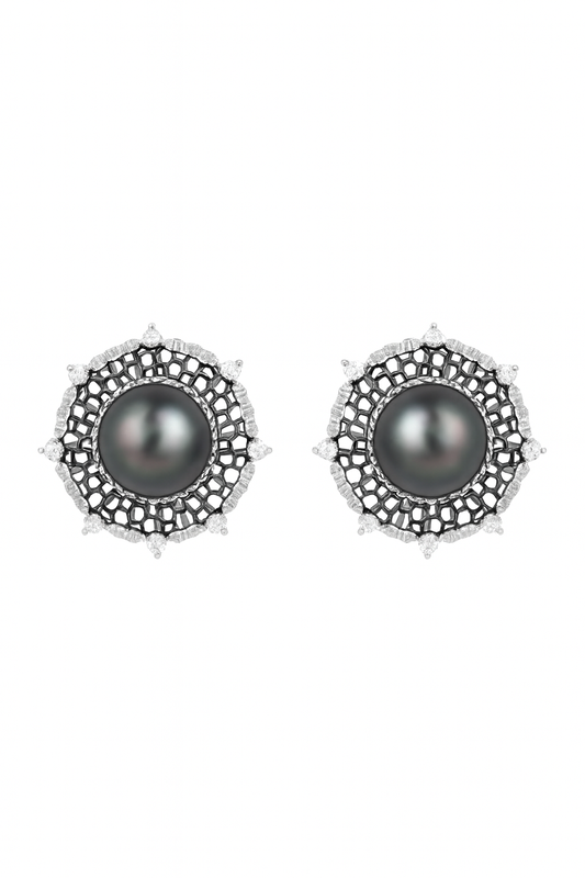 Noir Filigree – Black Tahitian Pearl Lace Studs