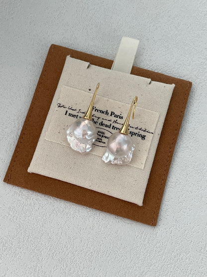Cream Dumplings Large Core Baroque Earrings