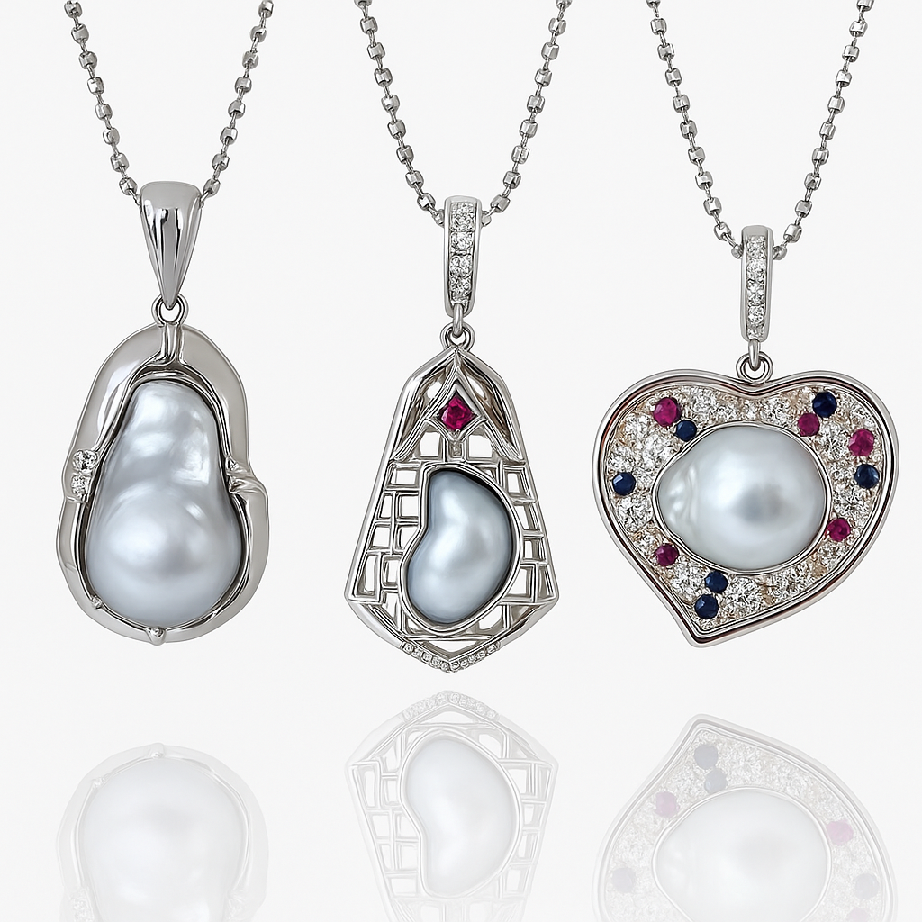 ‘Sanctum Mare’ Rare Glacier Blue Australian White Baroque Pearl Necklace