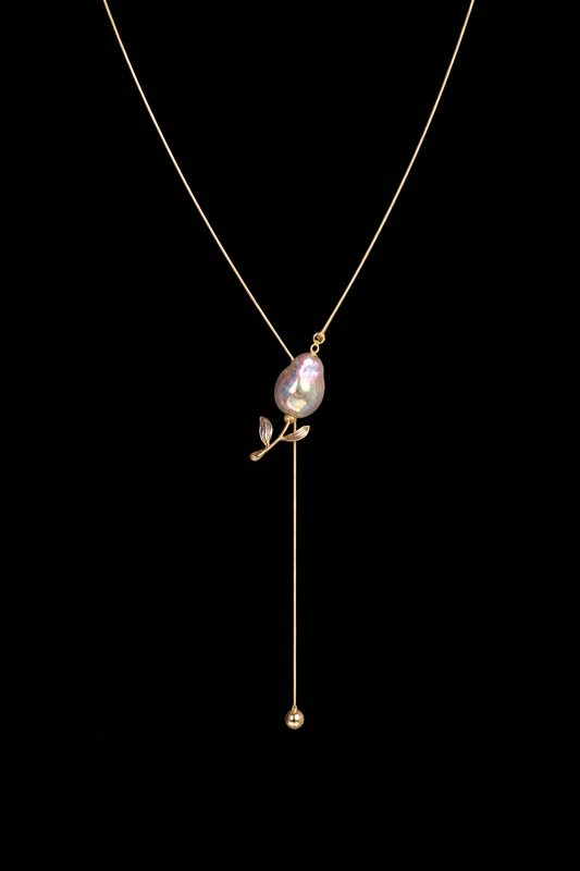 The Tale of Roses: Gold-Toned Adjustable Pink Baroque Sweater Chain