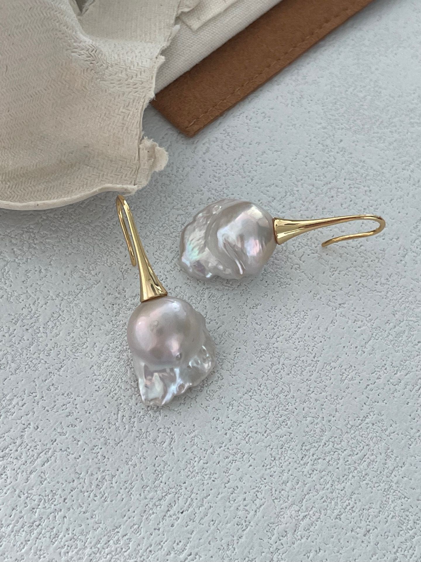 Cream Dumplings Large Core Baroque Earrings