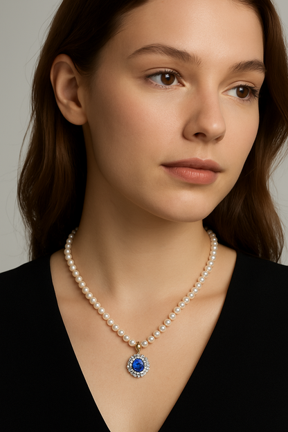 Cultivated Sapphire & Freshwater Pearl Cornflower Necklace