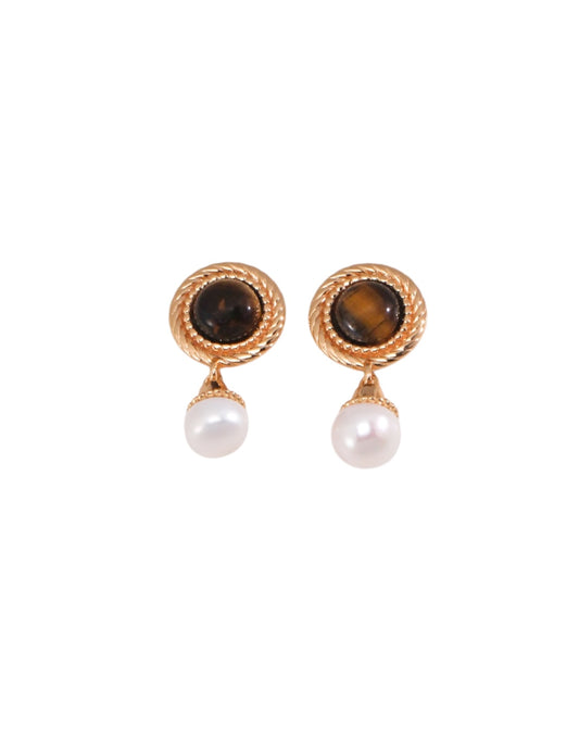 Delicate Tiger's Eye Pearl Earrings