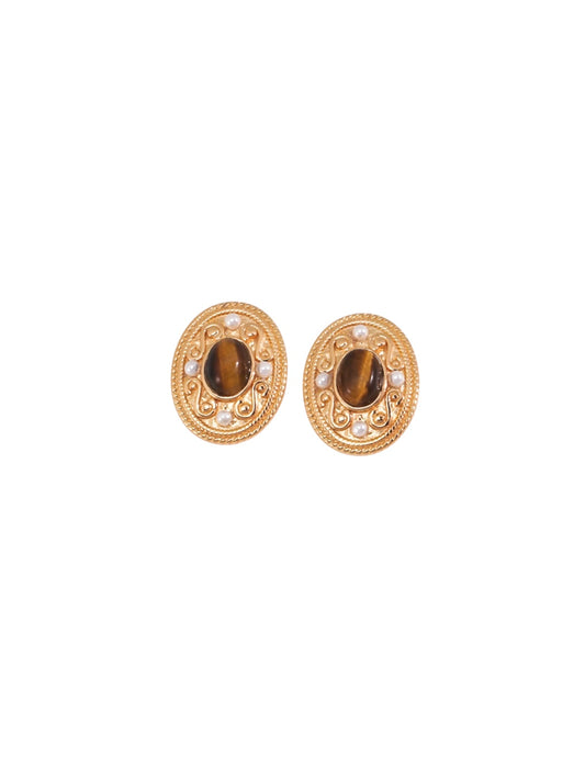 Embossed Tiger's Eye Earrings