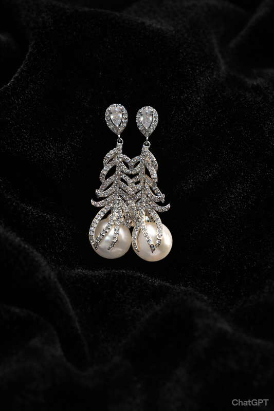 “Angel Wings” Aurora Freshwater Pearl Sterling Silver Feather Design Earrings