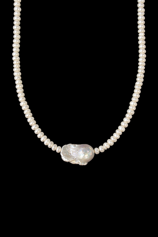 Aurora Snow-White Baroque and Rice-Grain Natural Pearl Necklace