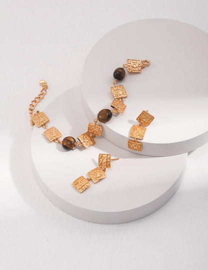 Tiger Eye& Relief Sculpture Bracelet