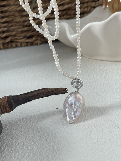 Pink Diamond Peony Bud Baroque Necklace