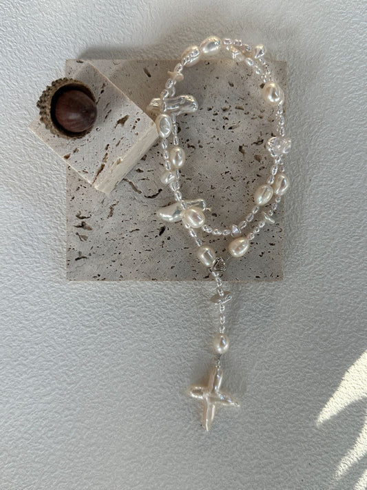 Fishbone Baroque Cross Necklace