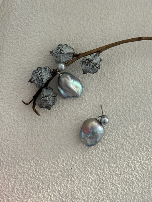 Grey Sea Makutama Baroque Pearl Earrings