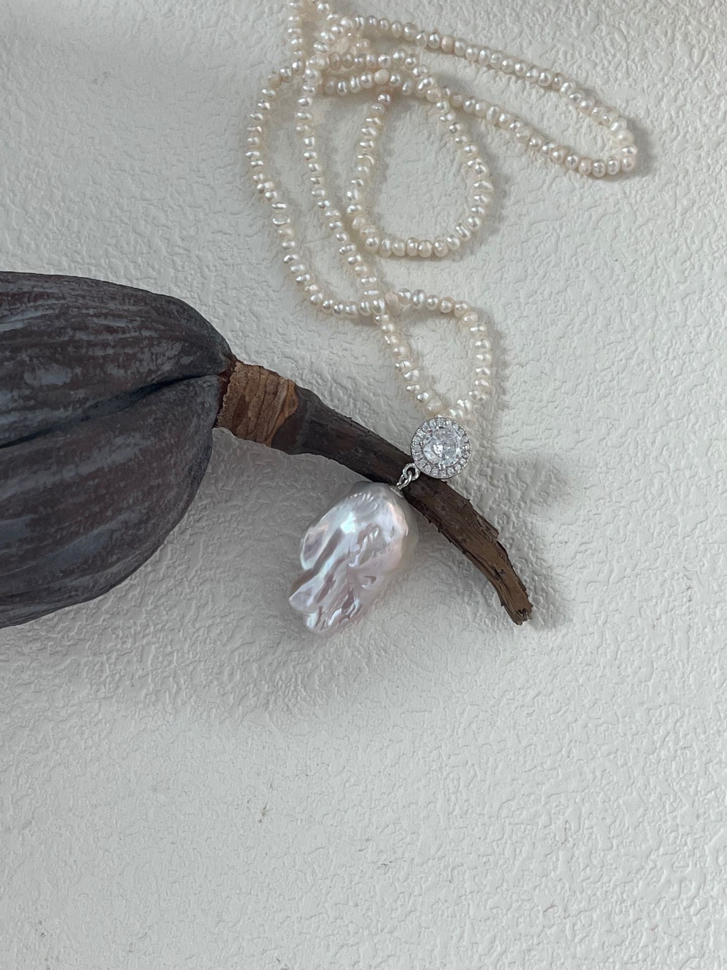Pink Diamond Peony Bud Baroque Necklace