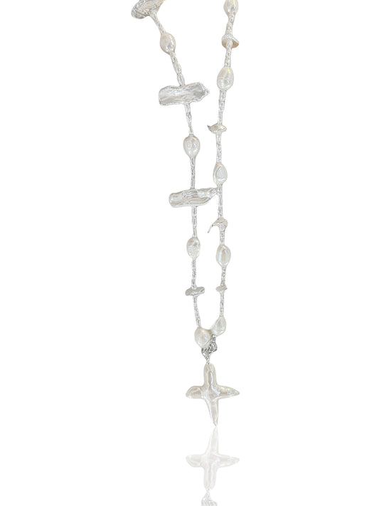 Fishbone Baroque Cross Necklace