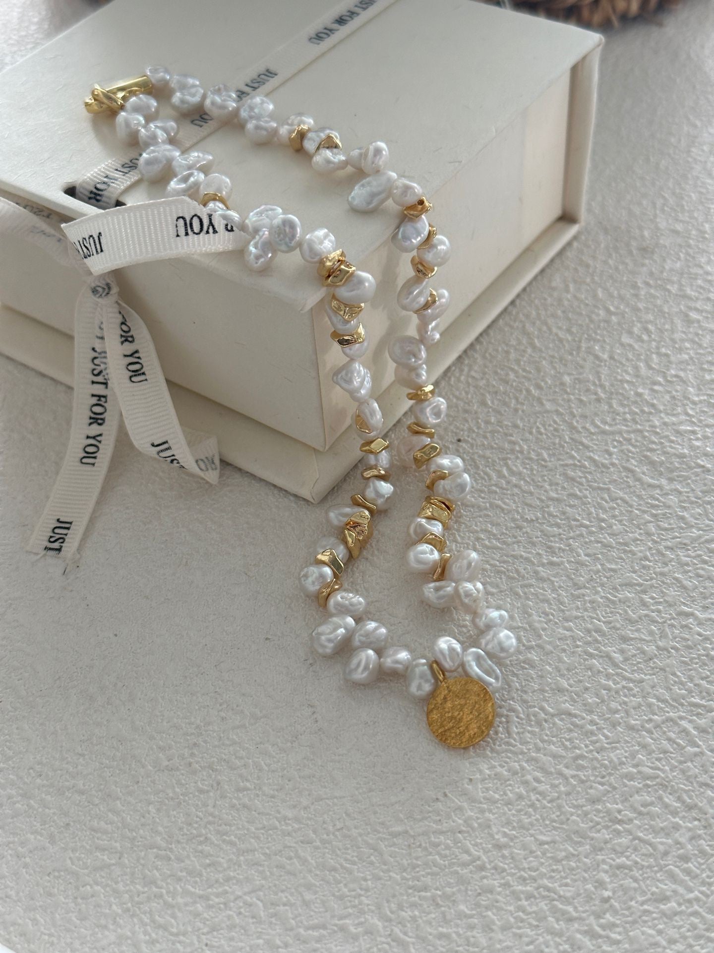 Metal Keshi Pearl Golden Necklace