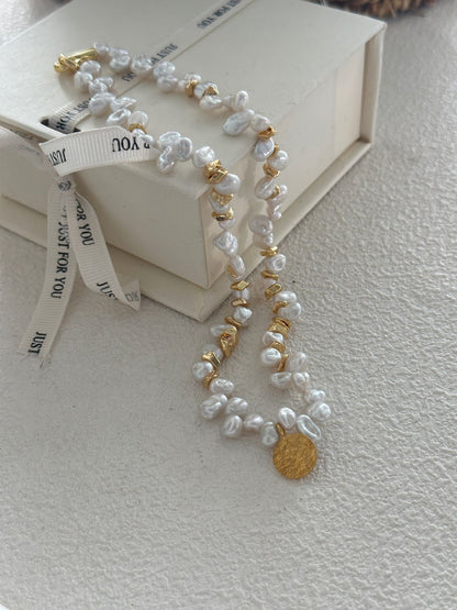 Metal Keshi Pearl Golden Necklace