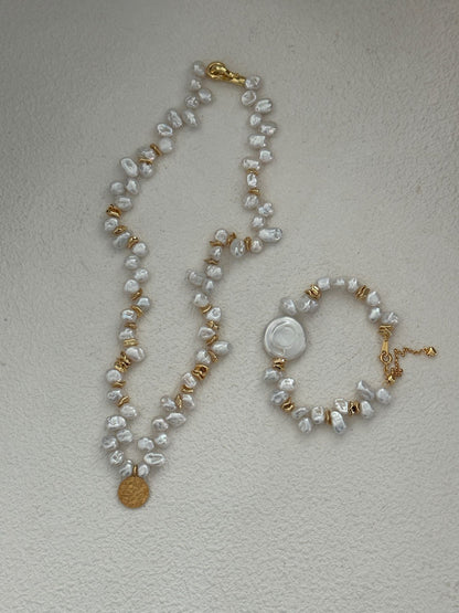 Metal Keshi Pearl Golden Necklace