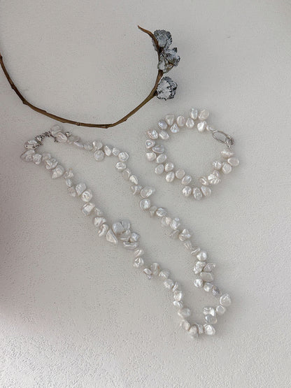 Lunar Debris Ice Flower Keshi Pearl Necklace