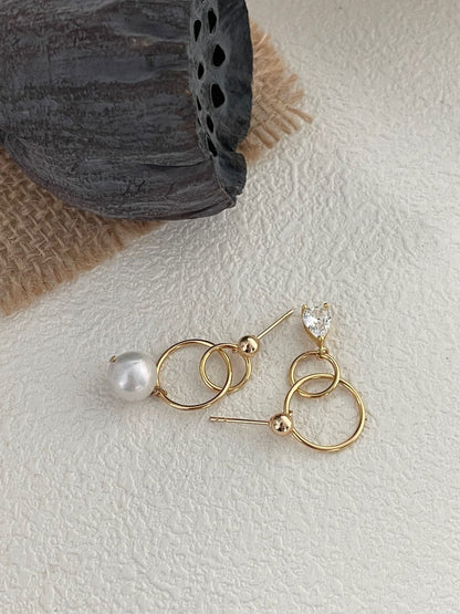 Milky Way Double ring pearl earrings