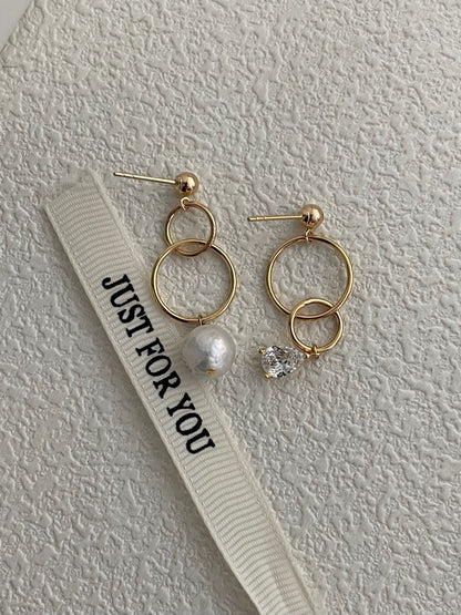 Milky Way Double ring pearl earrings