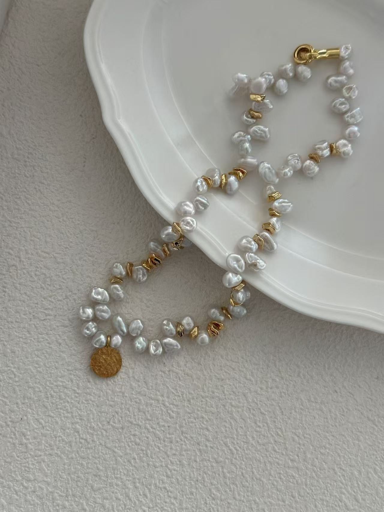 Metal Keshi Pearl Golden Necklace