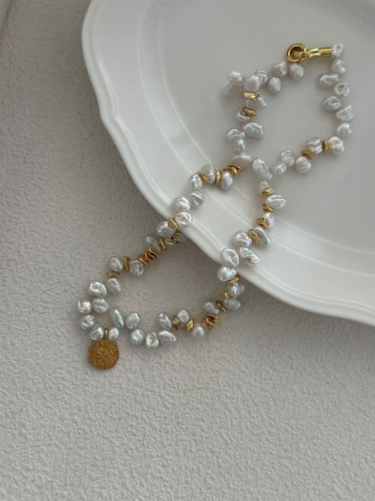 Metal Keshi Pearl Golden Necklace