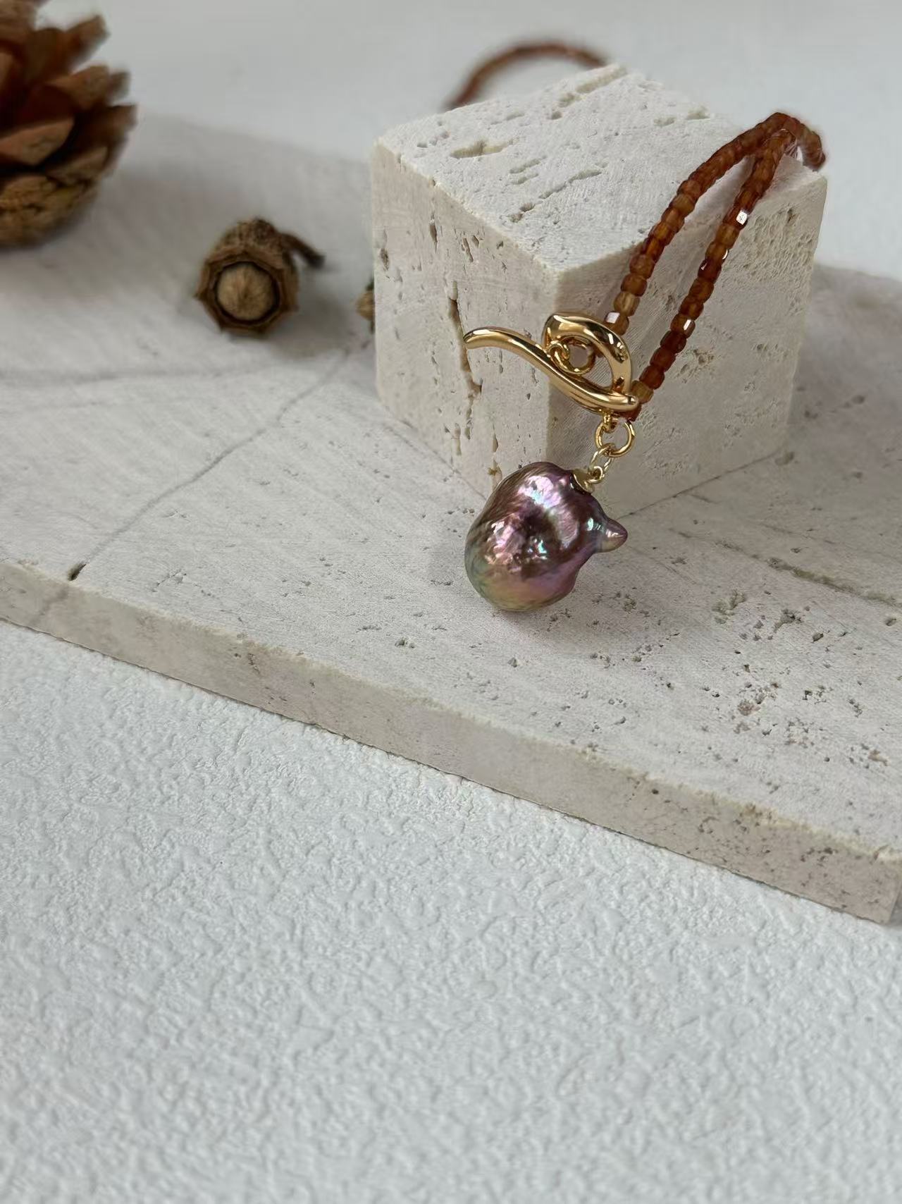 Neon Pomegranate Baroque Pendant