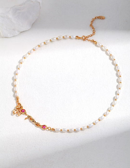 Roses Ruby Pearl Necklace