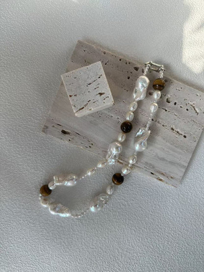 ‘Amber Sunset’ Tiger Stone&Baroque Bracelet & Necklace