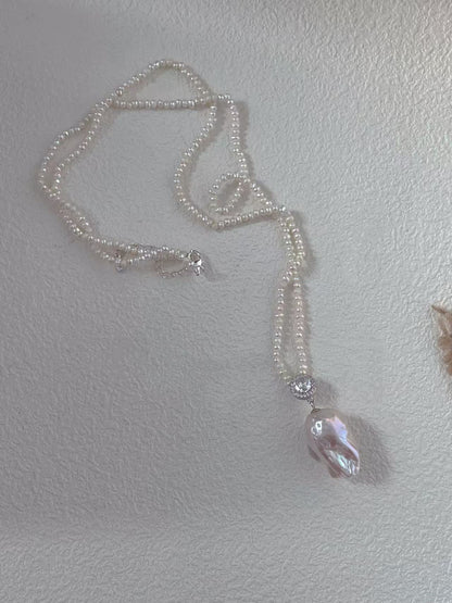 Pink Diamond Peony Bud Baroque Necklace