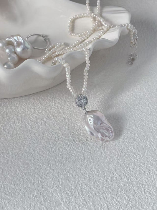 Pink Diamond Peony Bud Baroque Necklace