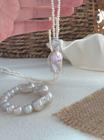 Pink Diamond Peony Bud Baroque Necklace