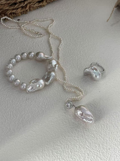 Pink Diamond Peony Bud Baroque Necklace