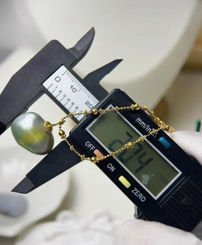 “Small half-ripe pumpkin” Gold and Green Gilt Rare Australian White Sea Water Pearls Necklace