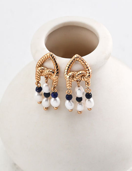 Knotting Pearl & Lapis lazuli Earring