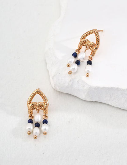 Knotting Pearl & Lapis lazuli Earring